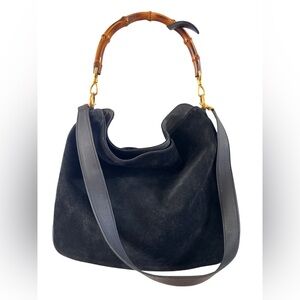 Gucci Black Suede Hobo with Bamboo Handle
